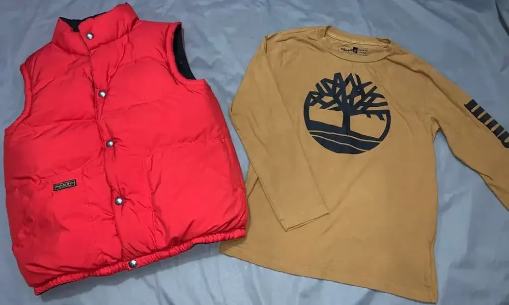 Polo Ralph Lauren Reversible Puffer Vest and Timberland Shirt (Size M 10/12)
